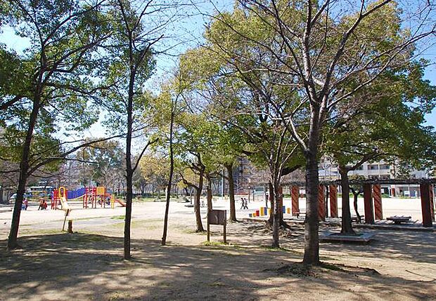 【磯路中央公園/約5500m】
徒歩7分。広々としたグラウンドや遊具のある広場、外周にランニングコースが整備された大きな公園です。丸太ステップやすり鉢状のコンクリート遊具をはじめ、幼児用の遊具有り。
