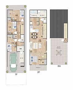 2階LDKには約5.6帖の洋室が隣接。シーンにあわせて一体利用が可能です。広々としたルーフバルコニーはご家族の憩いの空間としても◎《建物面積96.99m2、建物価格2039万円》 