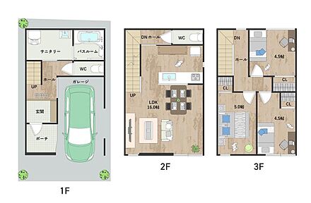 敷地全体を有効活用した3LDKの住まい。リビング階段や対面式キッチンを採用した、ご家族のコミュニケーションが弾む間取りです。《建物面積81.81m2、建物価格1922万円》 
