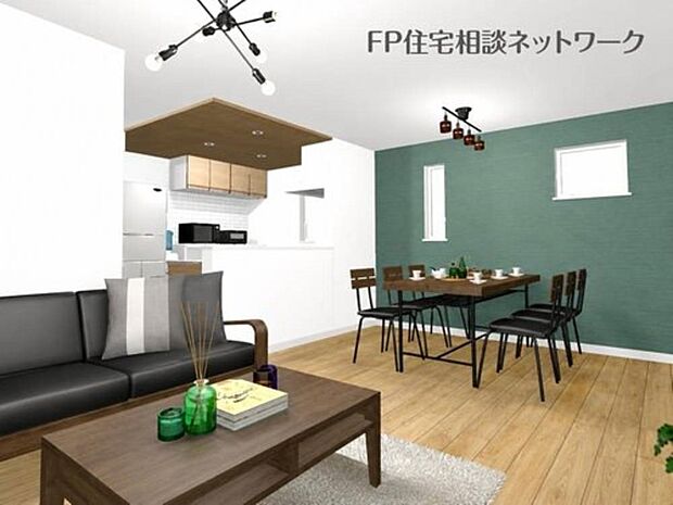 A号棟完成予想図:閑静な住宅地で子育て家族にピッタリ。毎日のお散歩も快適な緑に恵まれたエリアで、自然に包まれた穏やかな暮らしを実現するための、ゆとりある住環境が整っています。