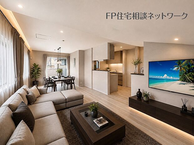 ■リビング■本画像はAIがCGで家具作成しており、実際の現地に家具は設置されておりません。また、販売価格に家具等は含まれておりません。