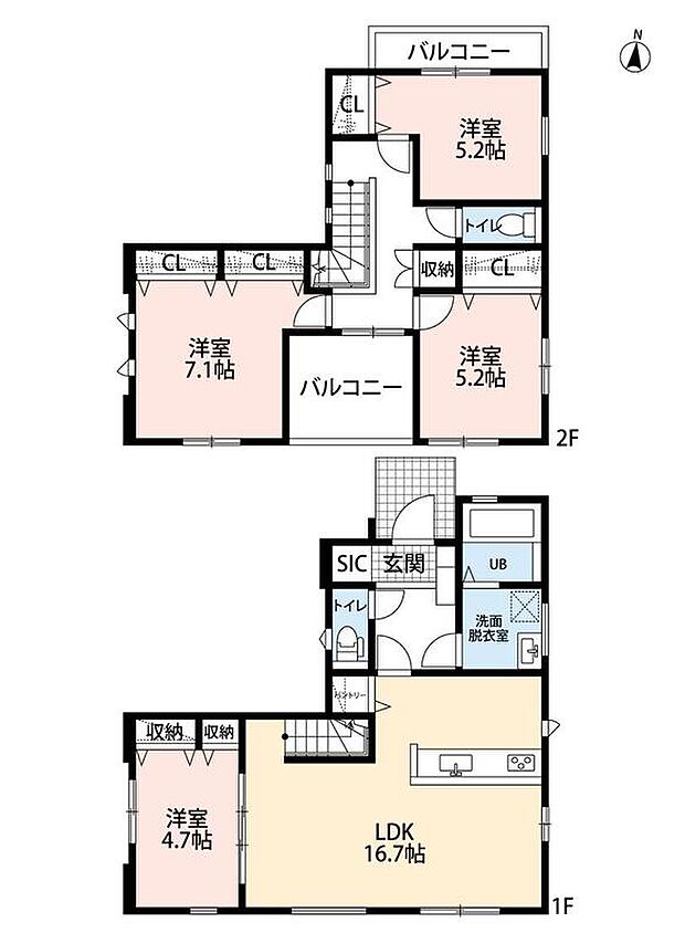 (2号棟)4LDK、土地面積122.21m2、建物面積106.14m2