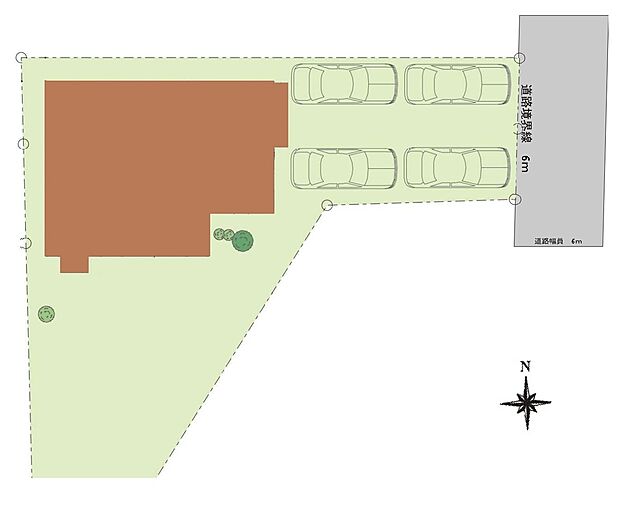 【配置図】70坪超えの広々敷地♪南側がひらけた開放感のある配置です。車4台駐車可♪