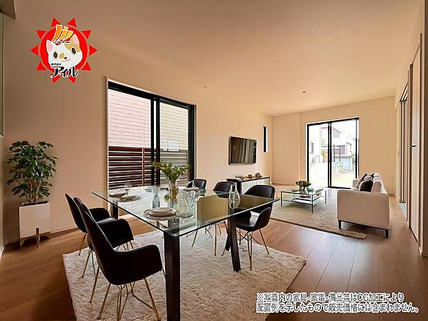 18帖のリビングルーム！隣接する洋室5帖を開放すれば23帖の大空間が生まれます（1号棟）