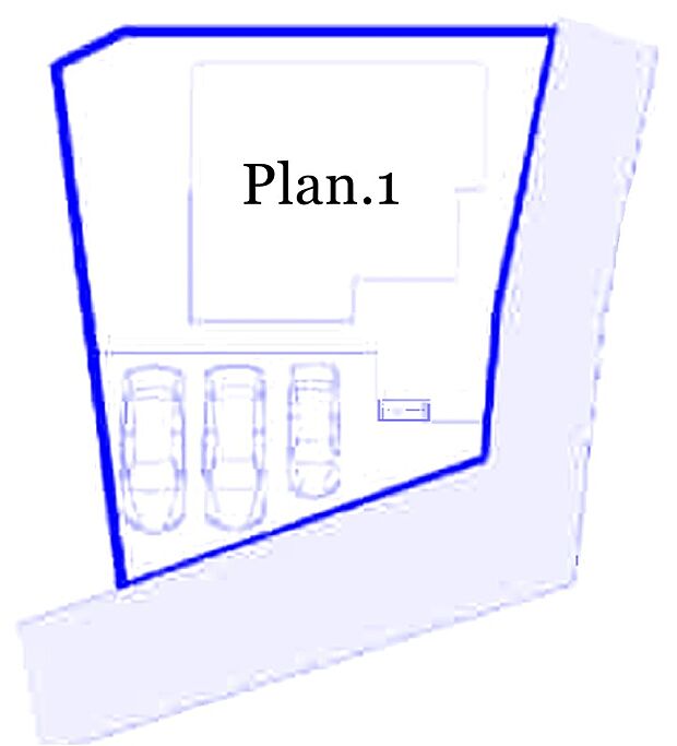 並列3台駐車可能なゆったりカースペース(車種による)。東・北の角地のため、風が通り抜ける開放感溢れる敷地です。