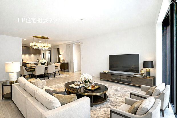 （B号棟）リビング～本画像はAIがCGで家具・小物作成しており、実際の現地に家具等は設置されておりません。また、販売価格に家具等は含まれておりません。