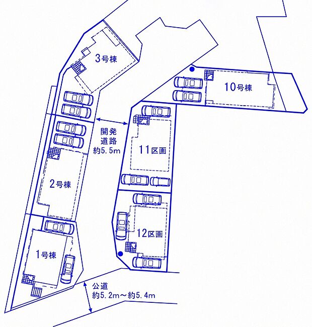 【全体区画図】2～3台分のカースペース等、ゆとりある街区設計が魅力の新規分譲地です♪