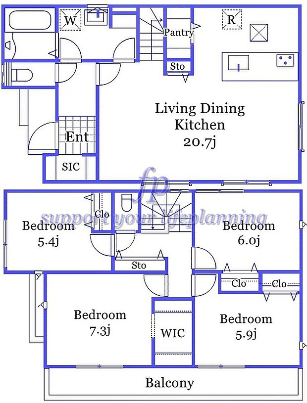 【4LDK】2部屋から出入り可能なバルコニー シューズインクローク パントリー付キッチン リビング収納 洗面室収納 ウォークインクローゼット 廊下収納