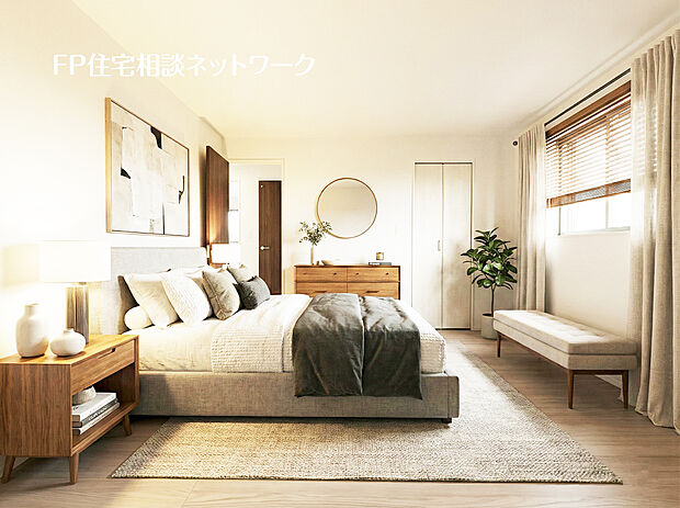 【全室収納付きですっきり快適】全室に収納を備えた、使い勝手の良い洋室です。※本画像はAIがCGで家具作成しており、実際の現地に家具は設置されておりません。また、販売価格に家具等は含まれておりません。