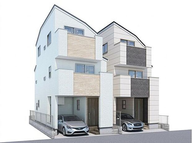 【～完成イメージ～】閑静な住宅地に馴染む落ち着いた色合いの外観。長く愛着を持って住むからこそシンプルな色目に仕上げました。外壁には耐久性・防汚性に優れたサイディング材を使用。