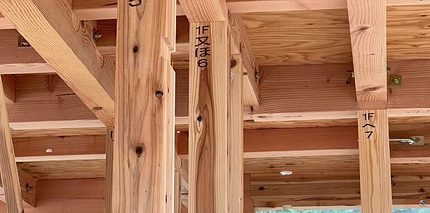 【木造（軸組工法）】木の柱と梁を組み合わせて建物を支える、日本で広く採用されている工法です。間取りの自由度が高く、敷地条件や暮らし方に合わせた住まいづくりに適しています。