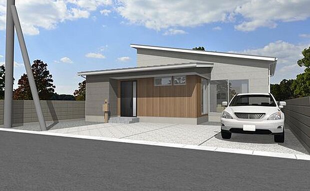 【完成予想図(外観)】洗練されたフォルムが美しい外観デザイン。
街並みに調和しながらも、さりげない存在感を放つ佇まいです。