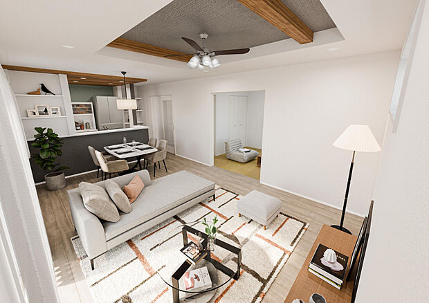 完成予想図（1号棟LDK）　※家具等をCGで加工しています。家具付販売ではございません。