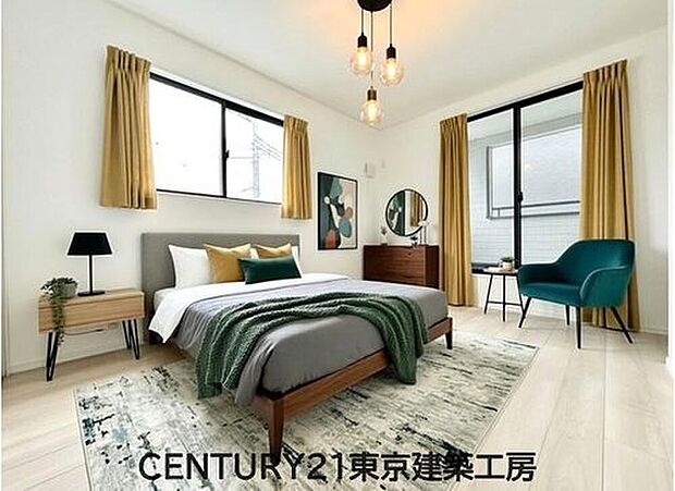 【同仕様:家具はCGにてレイアウト】
シンプルで清潔感のある洋室に仕上がっています。シンプルな洋室だからこそ、飽きることなく長く快適に過ごしていくことができるでしょう。