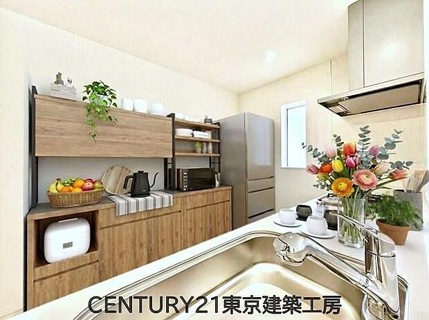 【同仕様:家具はCGにてレイアウト】◇調理がはかどるシステムキッチン♪収納豊富で、シンクも作業スペースも広いのでスムーズに料理ができますね。3口コンロ、グリル付き。