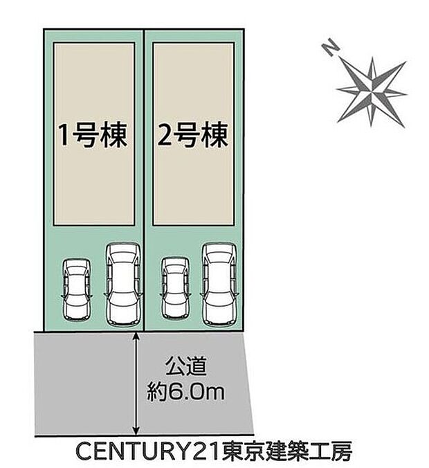 【区画図】前面道路6mで駐車も楽々です。