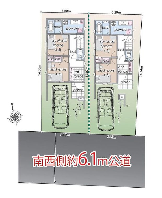 【区画図】前面道路が約6.1mとゆったり。車のすれ違いや駐車・出庫もスムーズで、日々の移動が快適です。