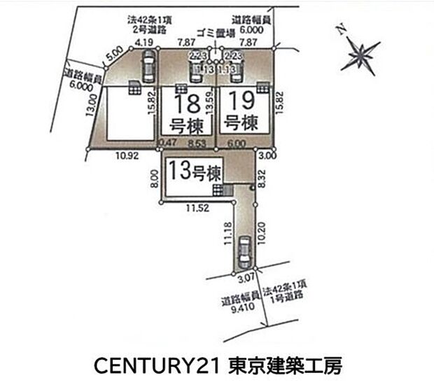 【区画図】◆4LDK+駐車スペース2台分ございます。前面道路は6m以上と楽々駐車できます♪