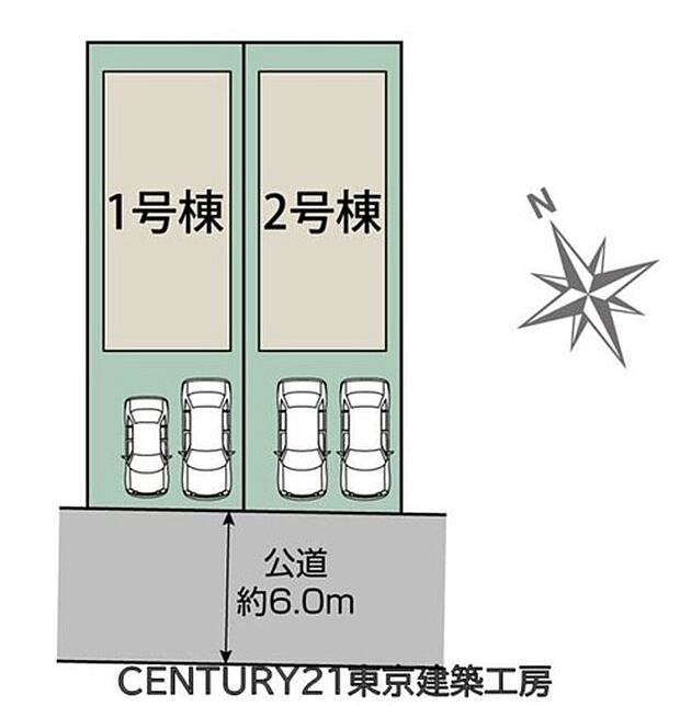 【区画図】第一種低層住居専用地域の落ち着いた住環境。駐車スペースは2台分確保されています