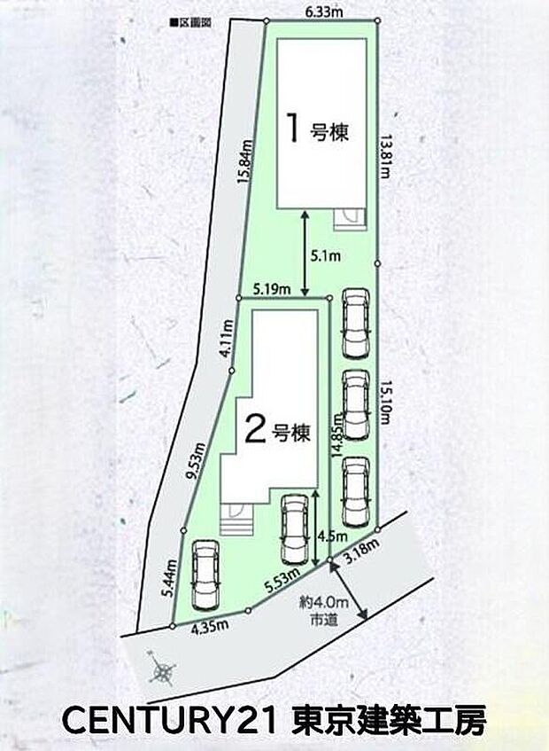 【区画図】静かな生活道路に面した、安心の住まい。車の往来が少なく、小さなお子さまがいるご家族にも優しい、穏やかな環境が整っています。