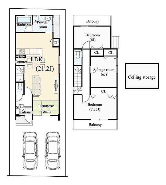 【間取り】
価格3399万円
建物面積94.82ｍ２
土地面積109.20ｍ２