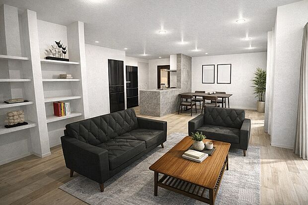 【イメージパース|LDK】20帖の広々としたリビングで家族団らんの時間をお過ごしいただけます!