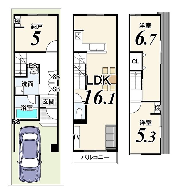 ■2階リビングは外からの視線を気にせず、家族がゆったりとくつろげるプライベート空間。採光・通風に優れ、明るく開放感のあるリビングが叶います。