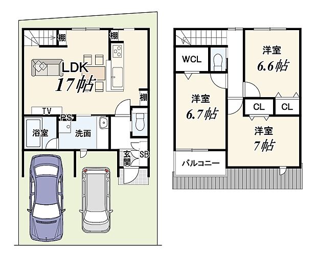 【【3号地:新築参考プラン】】建物面積:88.16m2/建物価格:1799万円