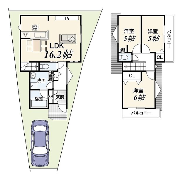 【【3号地:新築参考プラン】】建物面積:76.96m2/建物価格:1929万円