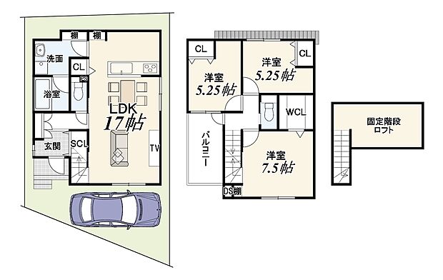 【【2号地:新築参考プラン】】建物面積:86.73m2/建物価格:2029万円