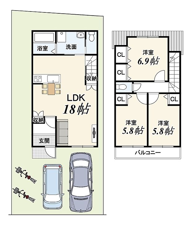 【2号地:新築参考プラン】プラン建物価格: 1799万円/プラン建物面積: 84.26m2