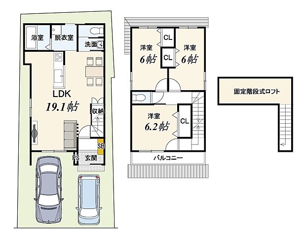 【新築参考プラン】建物面積88.03ｍ2/建物価格1899万円　設計監理費用120万円(税込)・外構費170万円(税込)別途要