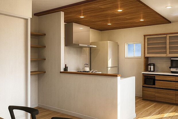 【追加費用なしのドリームタウン標準仕様】・食器洗い乾燥機・システムキッチン・浴室暖房乾燥機・ウォシュレット・全居室Low-E複層ガラス等々…(内観イメージパース)