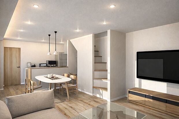 【パース図：リビング18.1帖】
自由設計だからこそＬＤＫはこだわりたい！休日は光をたっぷりと取りこめるリビングでゆったりと過ごしませんか。