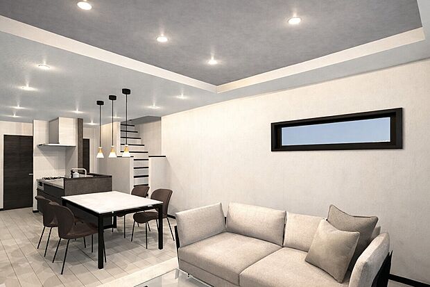 <1号地内観イメージパース>
パース図を使って家具を配置した際の間取りをご説明いたします!家具を置いたらどうなるんだろう?と不安な気持ちも解消できるのがイメージパースの強みです!