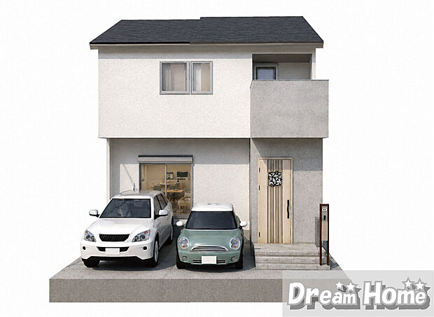 【外観イメージパース】
間口広々6.8ｍ！
設計の自由度が高く、横に広い快適な間取りを作りやすい！