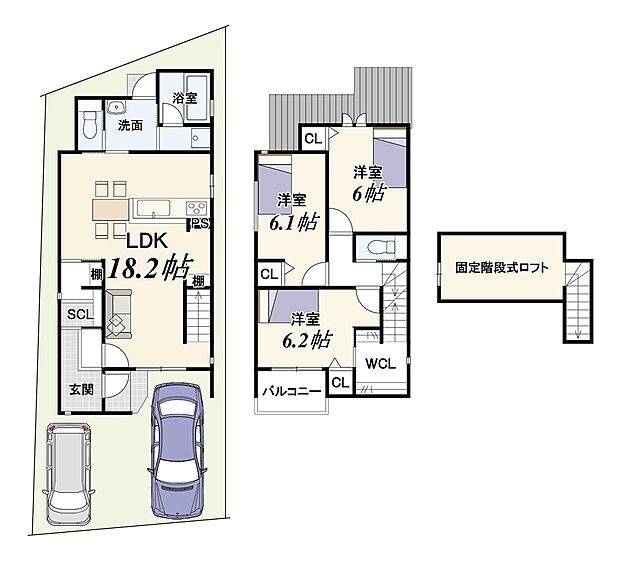 4399万円、3LDK、土地面積(実測)107.64m2(私道負担約12.57m2含)、建物面積96.03m2