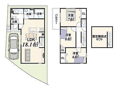 準防火地域/公簿84.17m2（25.46坪）/私道負担面積約13.42m2別 