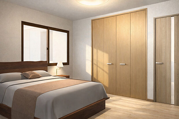 【【イメージパース:洋室】】木目のフローリングが暖かみのある室内に。明るい寝室で心地のいい朝を迎えられそう。