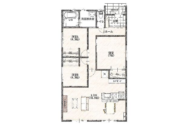 広々とした18.5帖のLDKと3つの洋室が快適な暮らしを演出。収納も充実した平屋住宅です。