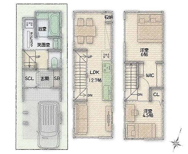 【2LDK】・延床面積に　１階車庫：9.72m2　
１階備蓄倉庫：1.21m2　含む
・耐震等級2
・断熱等級4