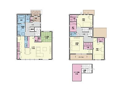 キッチンから洗面室へと出入りできる、家事効率を考えた間取りとなっております！納戸やロフト収納、ウォークインクローゼットなど収納豊富な間取りです！ 