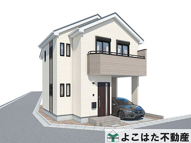 【外観パース図】駅までの道のりは平坦で整備された歩道を通って行けるので安心です!周辺は生活施設が充実しているエリアです。