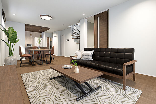 【リビングダイニング完成予想図】T-7／シティライクでスタイリッシュモダンな空間デザインを取り入れたLDK。都会的な印象の空間がスッキリとしたライフスタイルにフィットします。洗練された印象の、ワンランク上の暮らしが実現します。