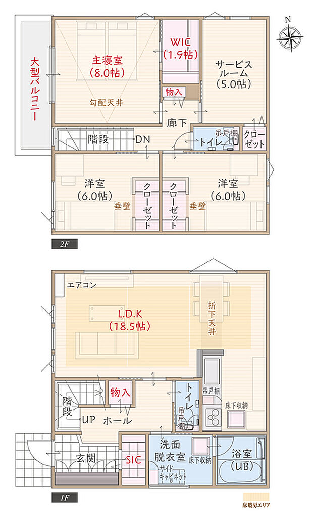 【3LDK+S】太陽光発電パネル搭載、ワイド間口、耐震等級3、断熱等級5、ZEH仕様の家、第一種換気&全熱交換換気、LDK広々18.5帖、大型WIC付主寝室広々8.0帖、大型SIC、収納充実、大型バルコニー