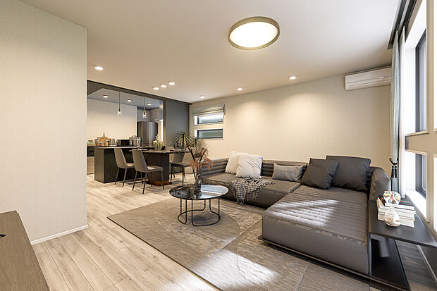 【リビングダイニング完成予想図】T-1／子育て世帯にもピッタリの、開放感あふれるLDK。お子様とのびのび過ごせるゆとりある空間には、大きな家具も余裕を持って配置できます。ゆとりある空間が、親子の絆と健やかな成長を育みます。