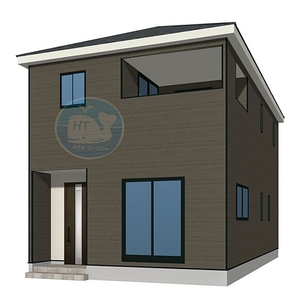 2号棟外観パース　がっちりした骨組で安心♪保険により万が一の瑕疵(欠陥)補修費用を１０年間サポート！１０年保証付きの新築一戸建です♪