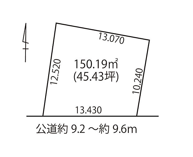 【区画図】
南側道路に面し陽当り良好。間口も約13mと広く、風通しや開放感も期待できます。