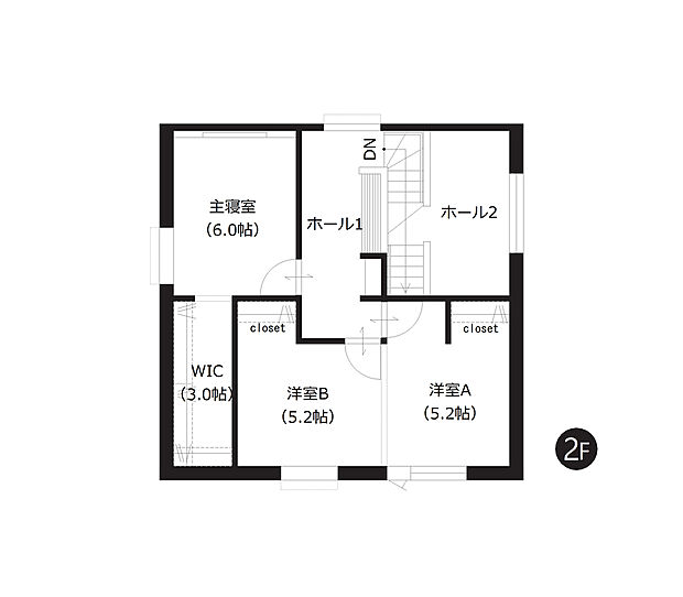 【2階間取図】
立体的な無駄のない空間設計で、暮らしやすさを追求した間取りです。家族のつながりを感じながら、個々のプライバシーにも配慮しています。