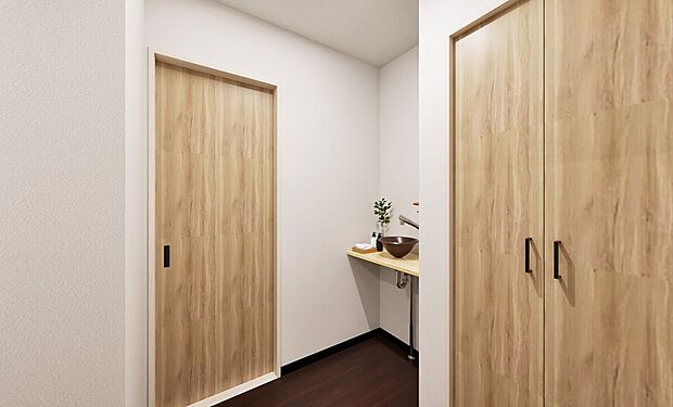 【【(18)完成予想図】】使いやすさにこだわった間取設計。トイレ横にはセカンド洗面台付きで、帰宅時の動線にも便利です。